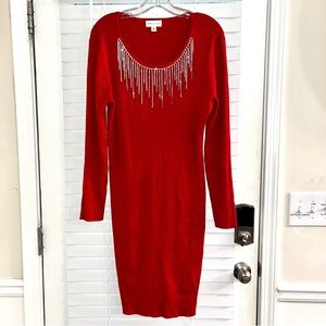 Emma & Posh Ribbed Dress with Rhinestone accent - Red - Size 3x